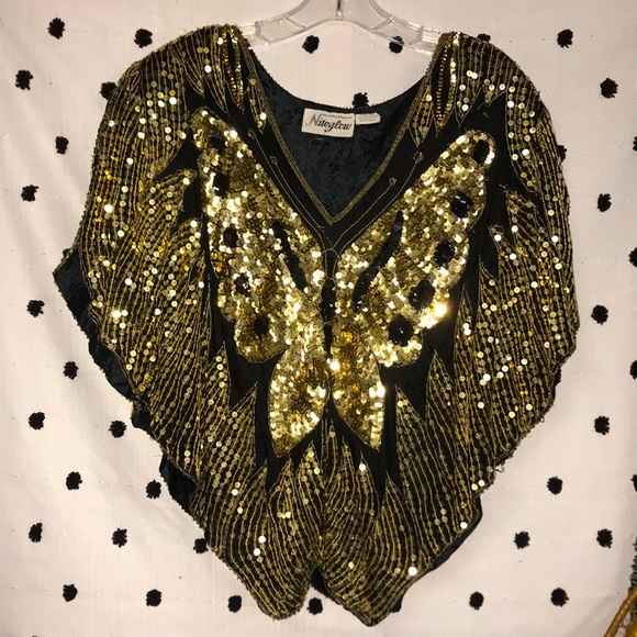 Vintage Butterfly 🦋 Silk Sequins Top